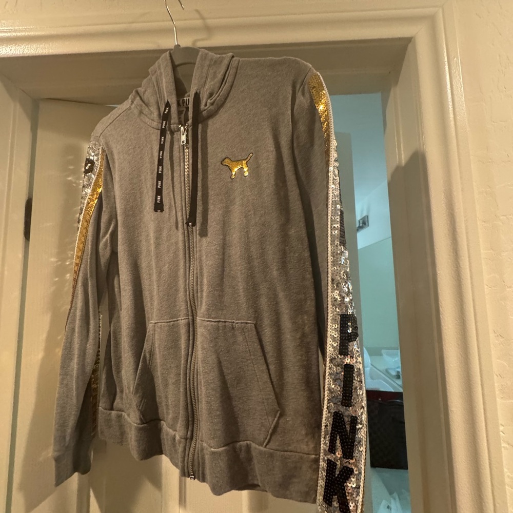 Bling PINK Gray and Gold Sequin Zip-Up Hoodie